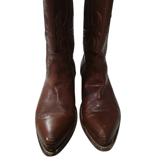 Mens Western Reptile skin cowboy boots SZ 10 brown Point toe made USA Los Altos - Picture 2 of 12